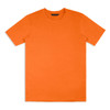 An orange unisex T-shirt with a simple design and short sleeves, featuring a branding logo.