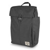 A grey Osprey Arcane Flap Backpack with a top flap and side pocket, featuring a logo on the front.