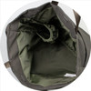 An olive green crossbody bag featuring a spacious interior with a soft lining and a built-in pocket.