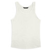 A white women's tank top with a classic singlet design; features a logo on the label.