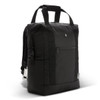 A black cooler totepac with carry handles, shoulder straps, and a front zippered pocket. It features a logo.