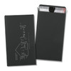 A black gift card holder with a seal, featuring a minimalist logo on the front. The back is plain.