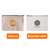Rectangle canvas cosmetic bags in natural and bleached white, featuring logos on each side.