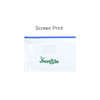 A transparent A4 file bag with a blue zipper and a green logo. Ideal for storing documents.