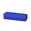 A blue pencil case with a zip closure, featuring a simple rectangular design. It has a logo on it.