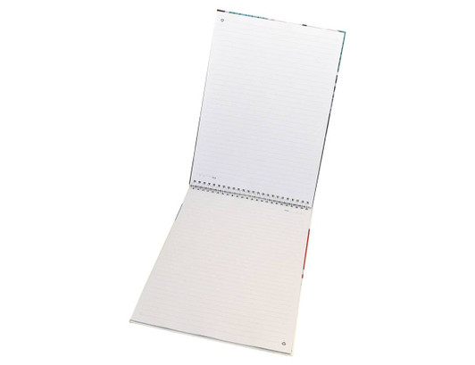 A top-bound A4 notebook with a wiro binding, featuring blank lined pages and a vibrant cover design.
