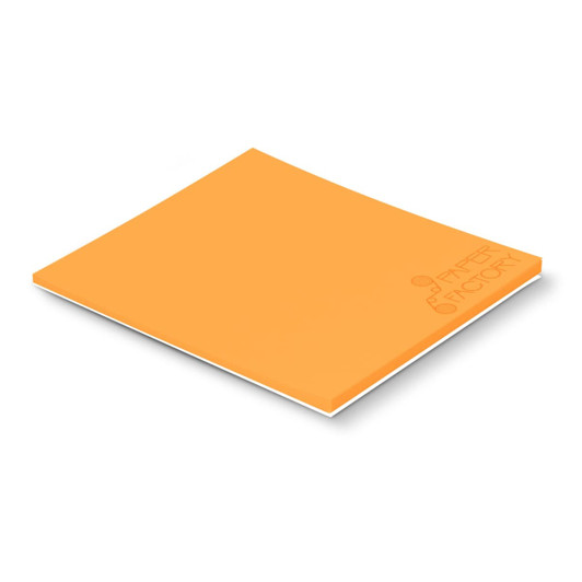 An orange coloured sticky pad, measuring 70 x 75mm, containing 25 sheets. The pad has a logo on it.