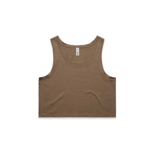 A brown crop singlet with a classic sleeveless design and a label inside. Features a plain style with no additional graphics.