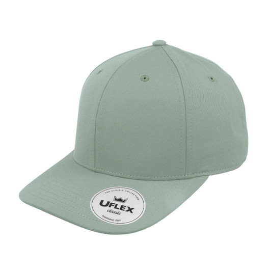 A green six-panel cap with a structured crown and a curved brim, featuring a logo on the front.