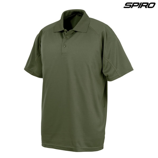 A green polo shirt featuring a collar, short sleeves, and has a logo on it.