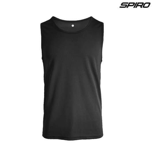 A black singlet featuring a logo, designed for youth performance and comfort.