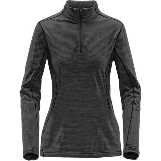 A women's black base thermal 1/4 zip jumper with long sleeves and a fitted design, featuring a subtle texture.