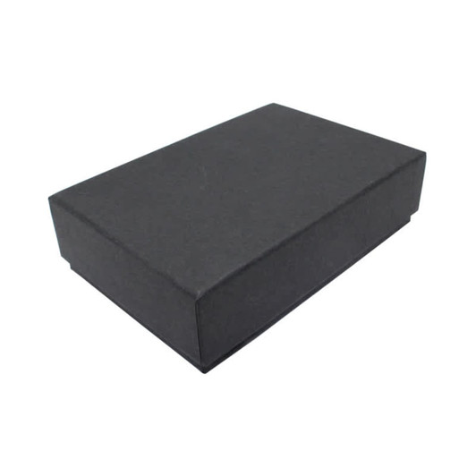 A black gift box with a two-part design, featuring a plain, smooth exterior.