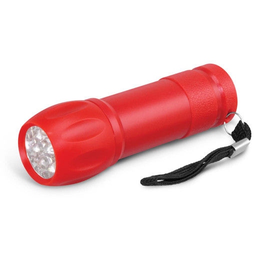A red Navigator Torch featuring a textured grip and a wrist strap. It has multiple LED lights at the front.