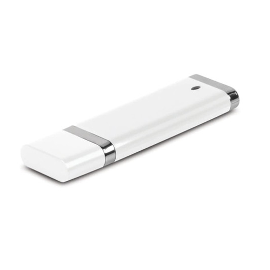 A Quadra 4GB Flash Drive in sleek white design with metallic accents. Suitable for storing and transferring data.