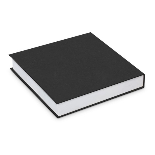 A black Comet Sticky Note Pad with a sleek design and a smooth white edge.