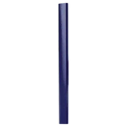 A blue pencil with a shiny finish, featuring a branding logo at one end.