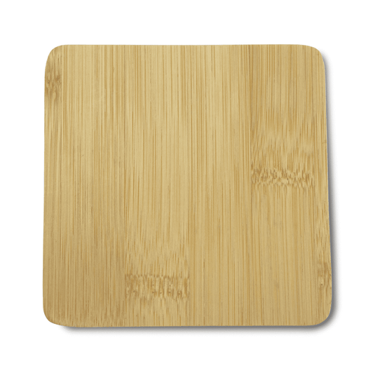A square bamboo coaster in light brown, featuring a smooth, natural wood grain texture.