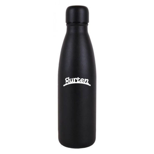 A drink bottle with a sleek black design and a white logo. The bottle has a 600ml capacity.