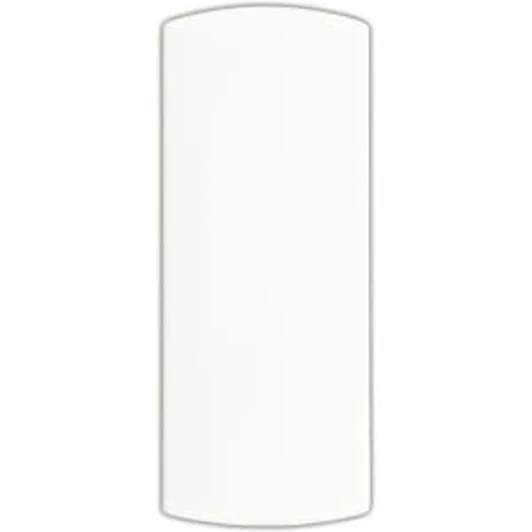 A white bandage dispenser with a curved top and a simple design. It features a branding logo.