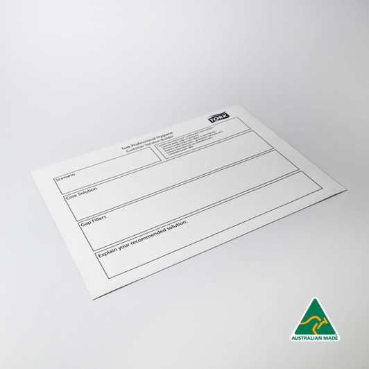 A magnetic whiteboard in white with a logo, featuring sections for notes and recommendations.