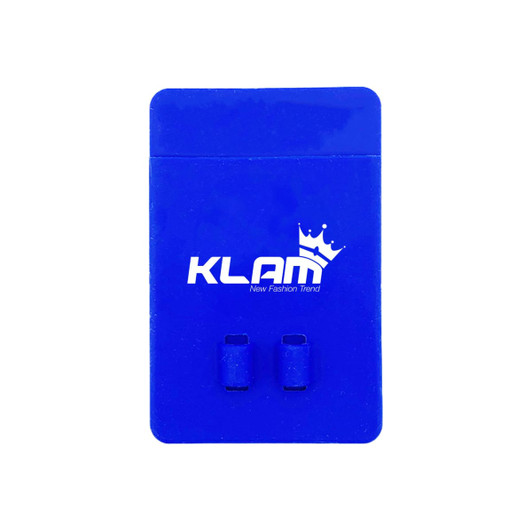 A blue silicone phone wallet with a logo, featuring two card slots for storage.