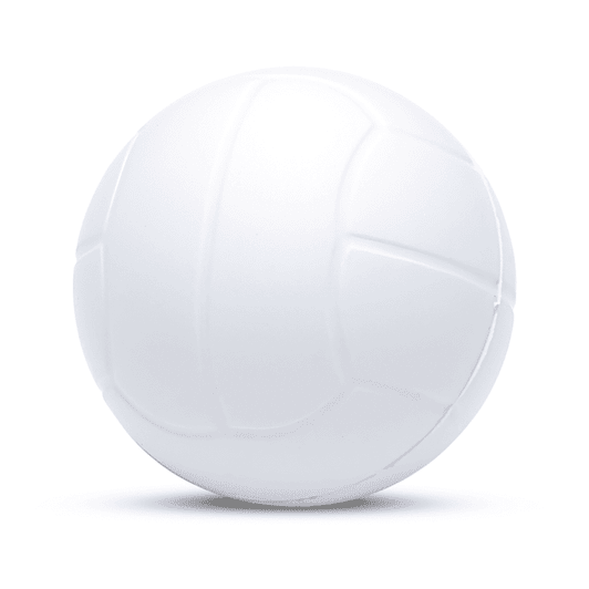 A white squeeze volleyball stress ball with a textured surface and a rounded shape.