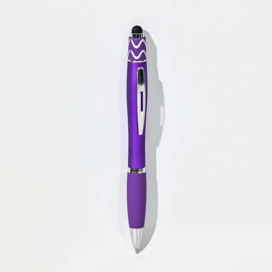 A purple Spinner Fidget Pen with a sleek design and a shiny silver clip. It features a logo on the cap.