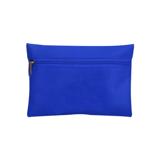 A blue pouch with a zip closure, designed for storing a travel empty first aid kit. Features a logo.