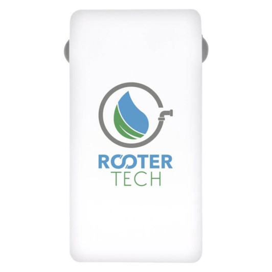 A white power bank with rounded edges, featuring a logo.