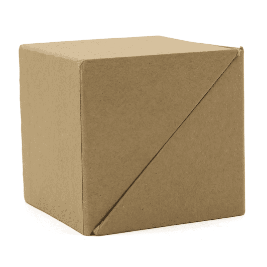 A brown cardboard cube with a diagonal fold, designed for packaging office supplies. It features a simple, unmarked appearance.