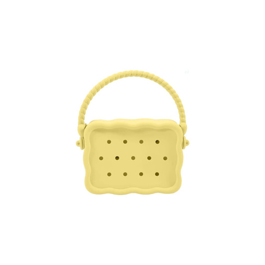 A yellow silicone holes bag with a textured handle and multiple holes for ventilation. Features a zip closure.
