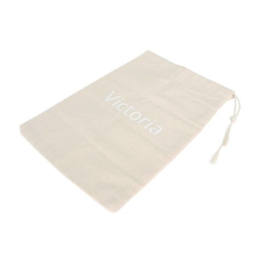 A large cream cotton produce bag with a drawstring closure and a logo.