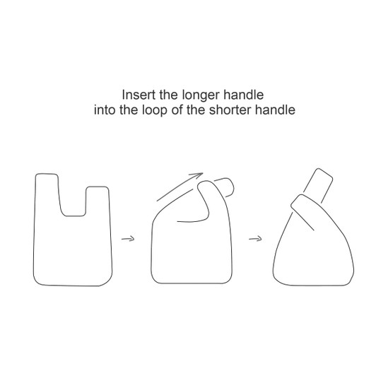 A diagram illustrating how to secure the longer handle into the loop of the shorter handle.