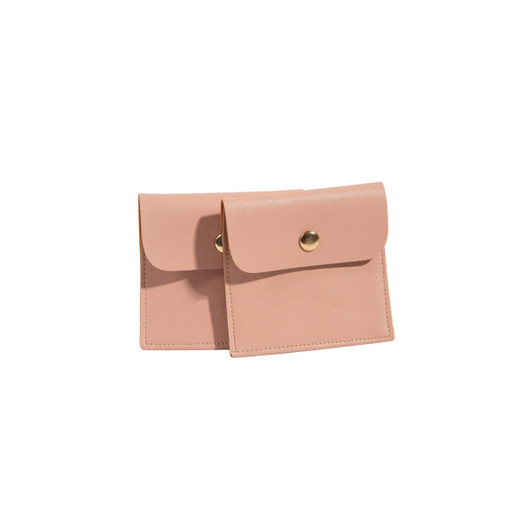A set of two square pink PU leather pouches with a snap closure and visible branding.