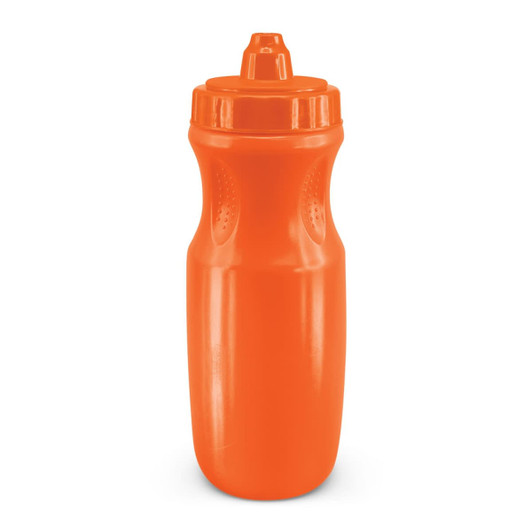 A drink bottle featuring a sleek, ergonomic design in vivid orange, with a flip-top spout for easy access.