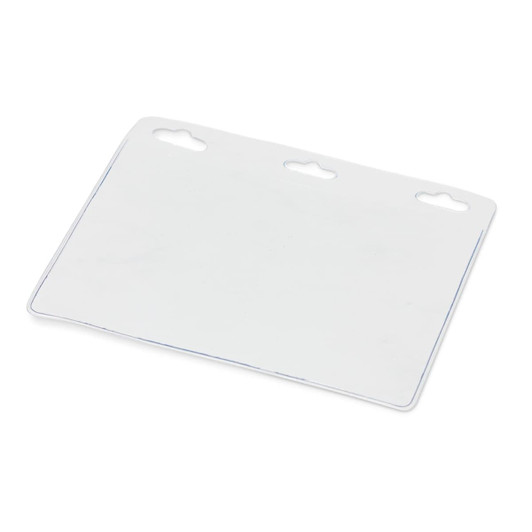 A clear vinyl ID holder featuring three top holes for attachment.