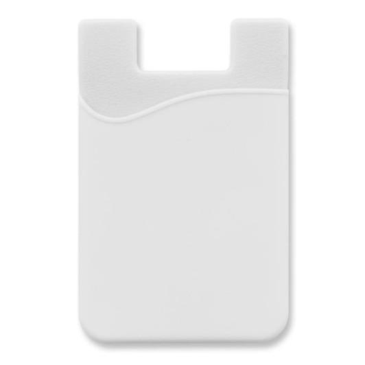 White silicone phone wallet featuring a textured design and a rounded edge at the top. Minimalist and sleek.