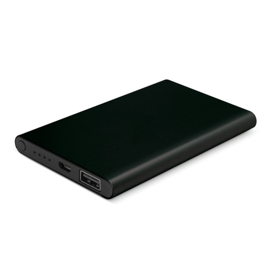 A sleek green power bank featuring a USB port and indicator lights, with a minimalist design.