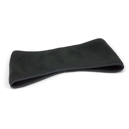 A black ear warmer made from soft material, designed to keep ears warm in cold weather. It features a seamless design.