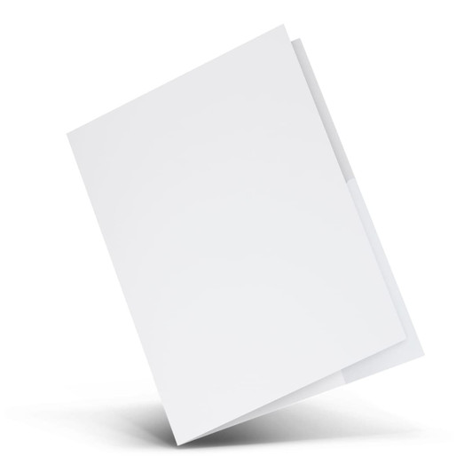 A4 presentation folder in white, featuring a side pocket and a smooth finish, with a branding logo on the front.
