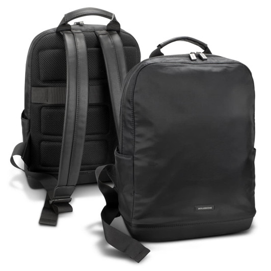 A black Moleskine Ripstop Backpack with padded straps and a sleek design, featuring a logo on the front.