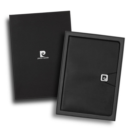 A black notebook gift set presented in a sleek black box, featuring a minimalistic logo.