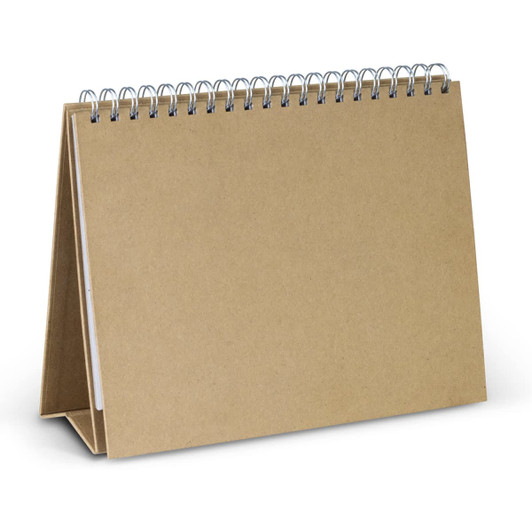 A brown desk whiteboard notebook with a spiral binding, featuring a compact, tent-style design.