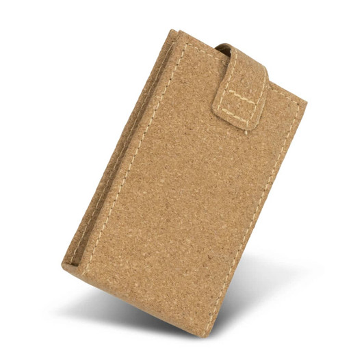 A cork manicure set featuring a natural tan cork case with a flap closure, showcasing eco-friendly materials.