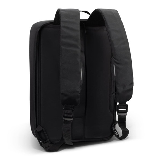 A black anti-theft backpack featuring padded shoulder straps and a sleek, streamlined design.