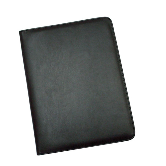 A4 Pad Cover in black, featuring a smooth leather-like finish and a branded logo on the front.
