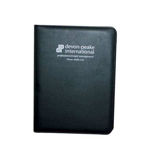A black A4 pad cover featuring a logo, designed for office and business use.