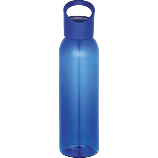 A drink bottle in a vibrant blue colour, made from Tritan, featuring a tapered design and a handle cap.