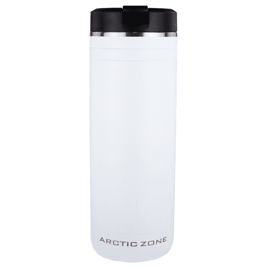 A drink bottle in white with a black lid, featuring a sleek design and a logo. Holds 700ml of liquid.